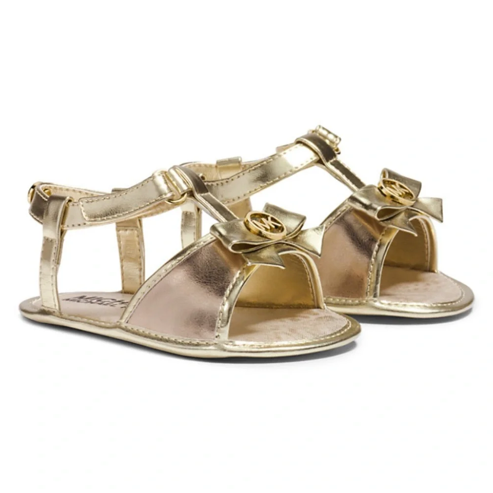 Gold Bow-Embellished Kids Sandals